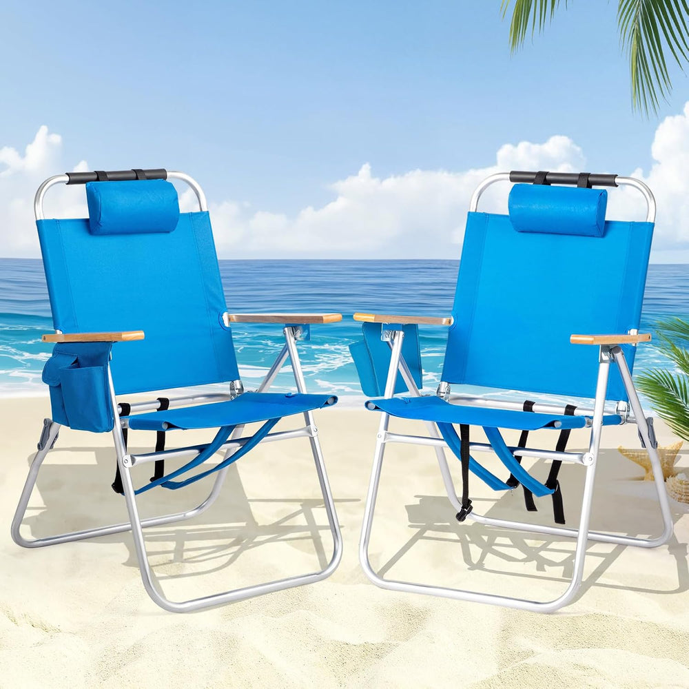 Bonnlo 17“ Lightweight High Backpack Beach Chair, 2 Pack Portable Tall Beach ...