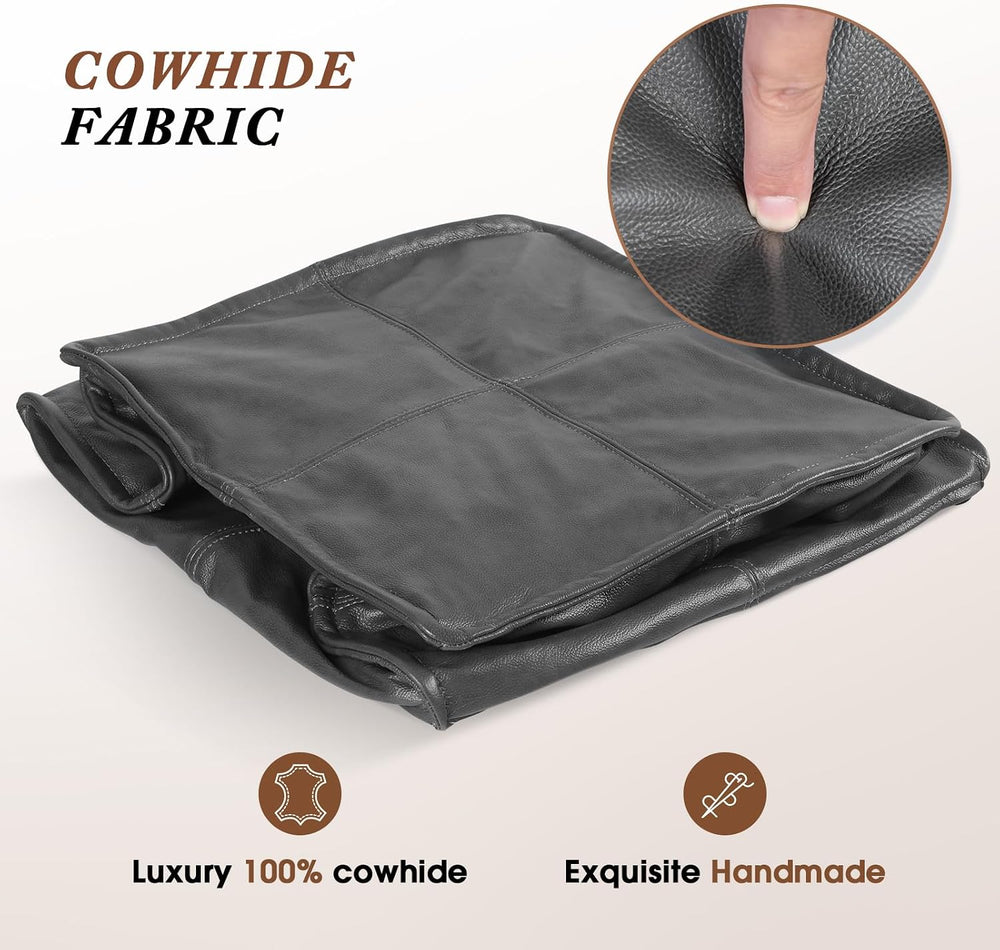 Leather Ottoman,Handmade Stuffed Square Ottoman,Genuine Leather Pouf, Foot Re...