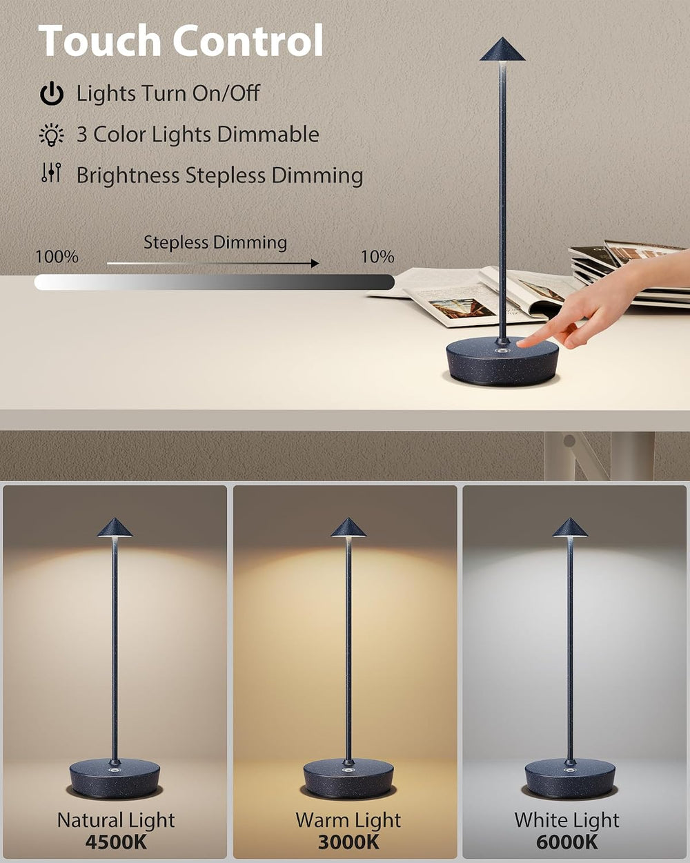 Cordless Table Lamps Rechargeable 6000mAh Battery LED Light