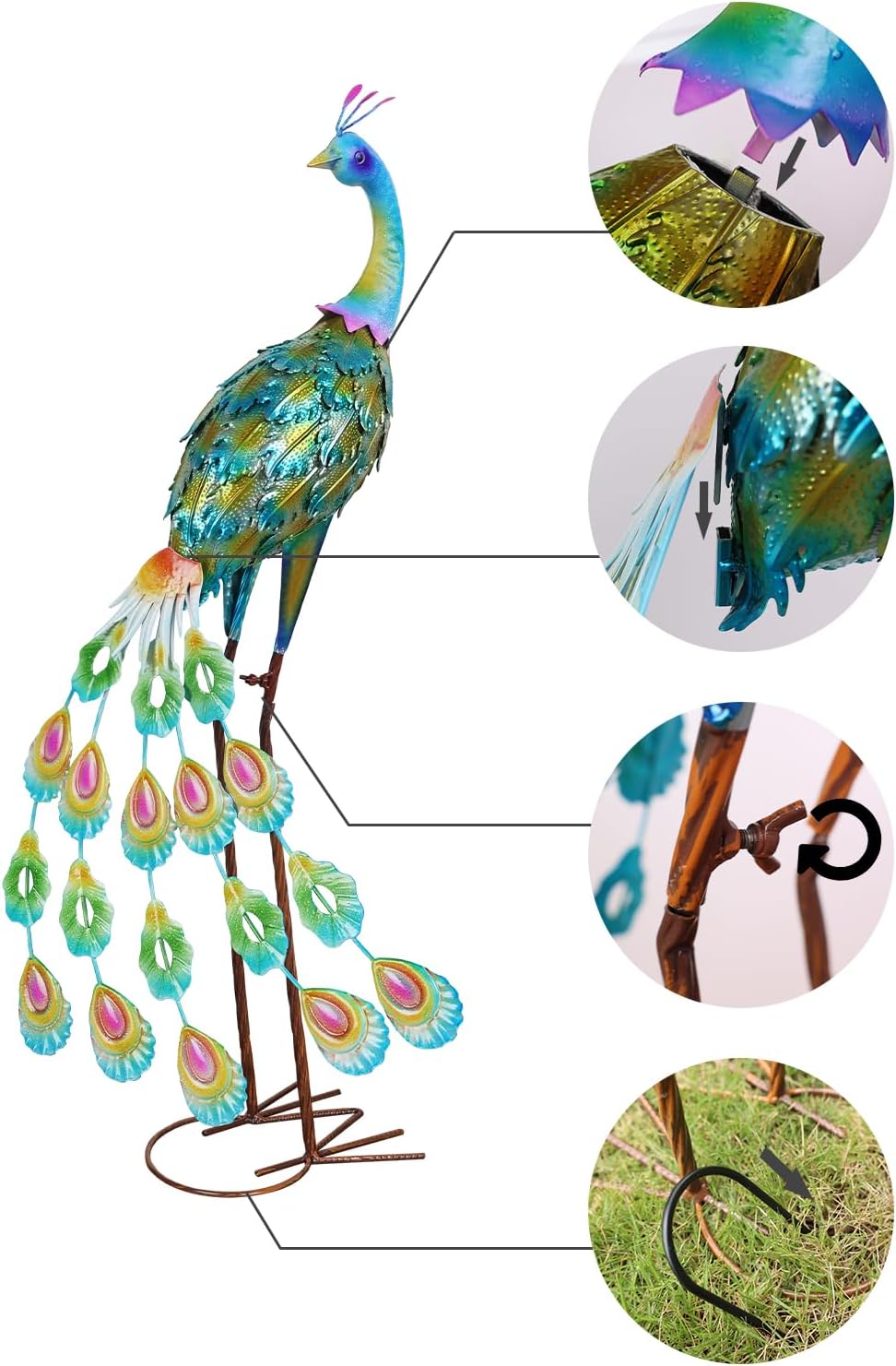YEAHOME Garden Decor Outdoor Statues, 34" Large Metal Peacock Standing Y...