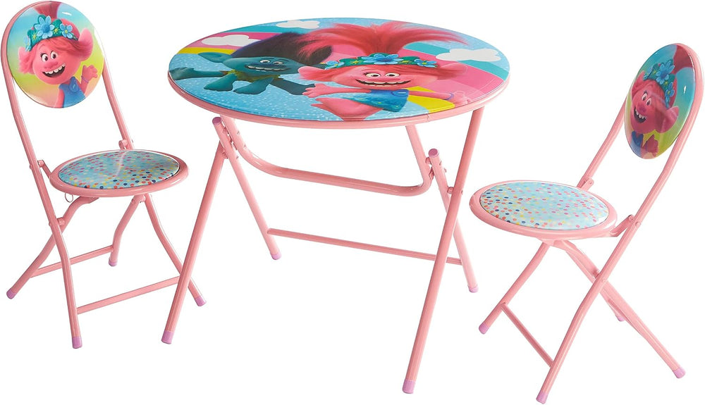 DreamWorks Trolls 3 Piece Foldable Round Table and Chair Set, Ages 3+