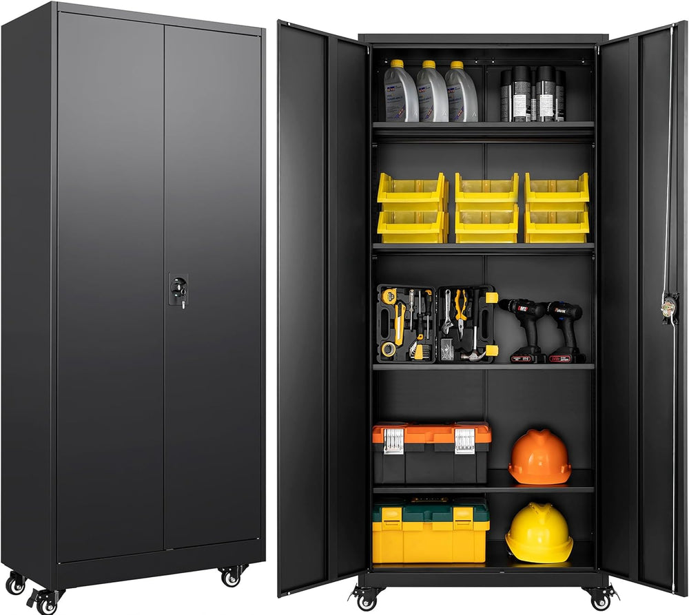 SISESOL Metal Storage Cabinet with Wheels,75 inch Tall Rolling Garage Storage...