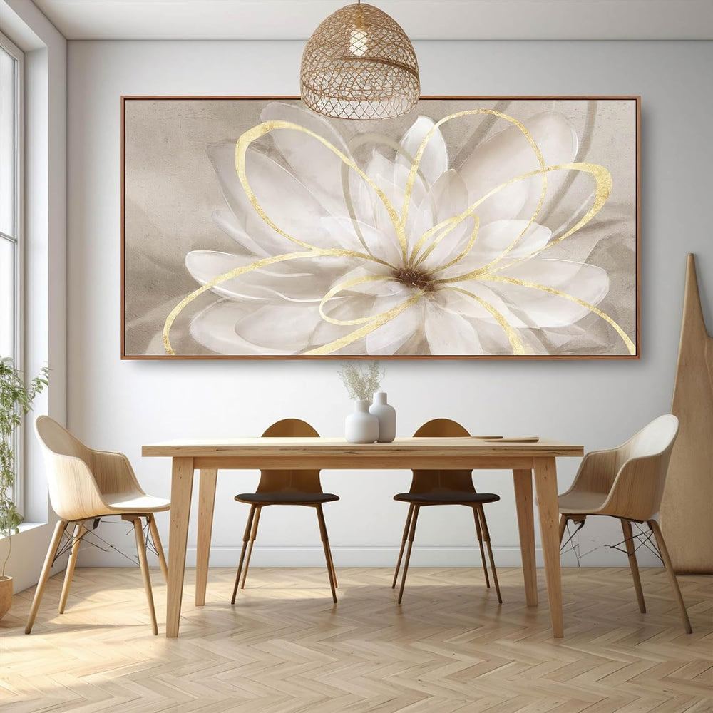 SOUGUAN Floral Wall Decorations Gold and White Canvas Wall Art Line Photo Pri...