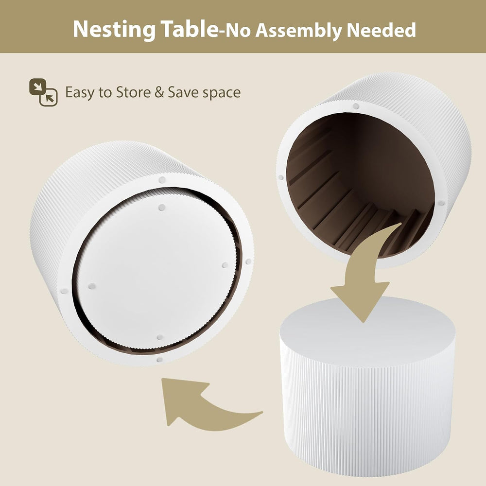 Nesting Coffee Table Set of 2, Round Wood Accent Table, White | Modern Wooden...