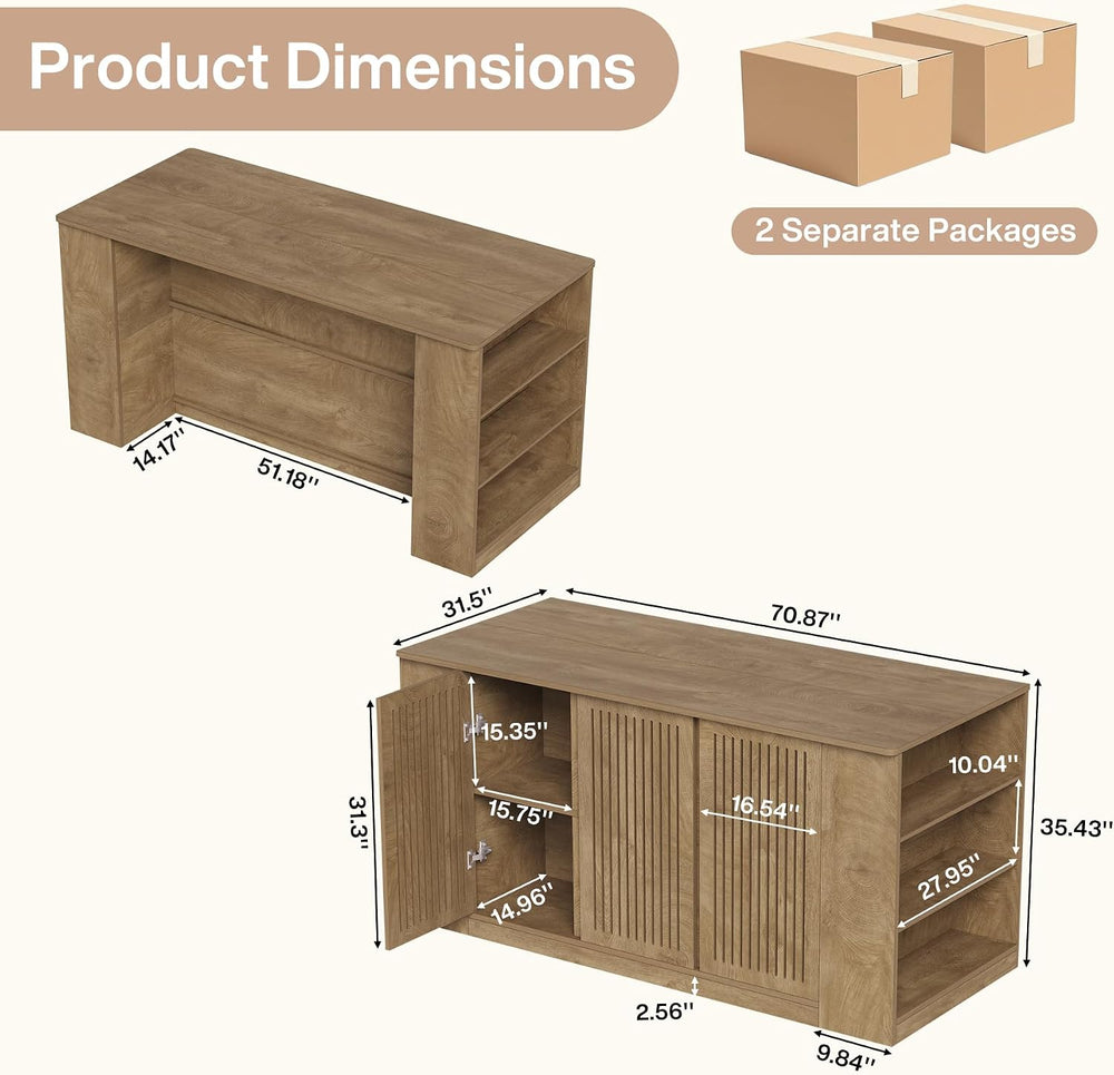 Tribesigns 71" Kitchen Island with Storage and Seating, Wooden Stationar...