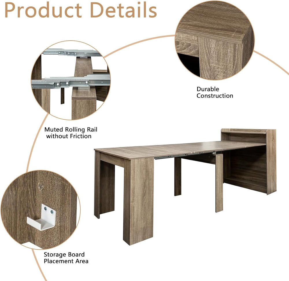 Rustic Wooden Extendable Dining Table with Storage, 20"-99" Modern ...
