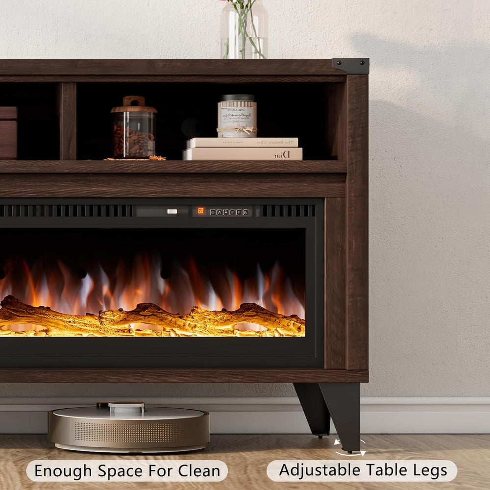 LUXOAK 65" Farmhouse TV Stand with 60" Electric Fireplace for TVs u...