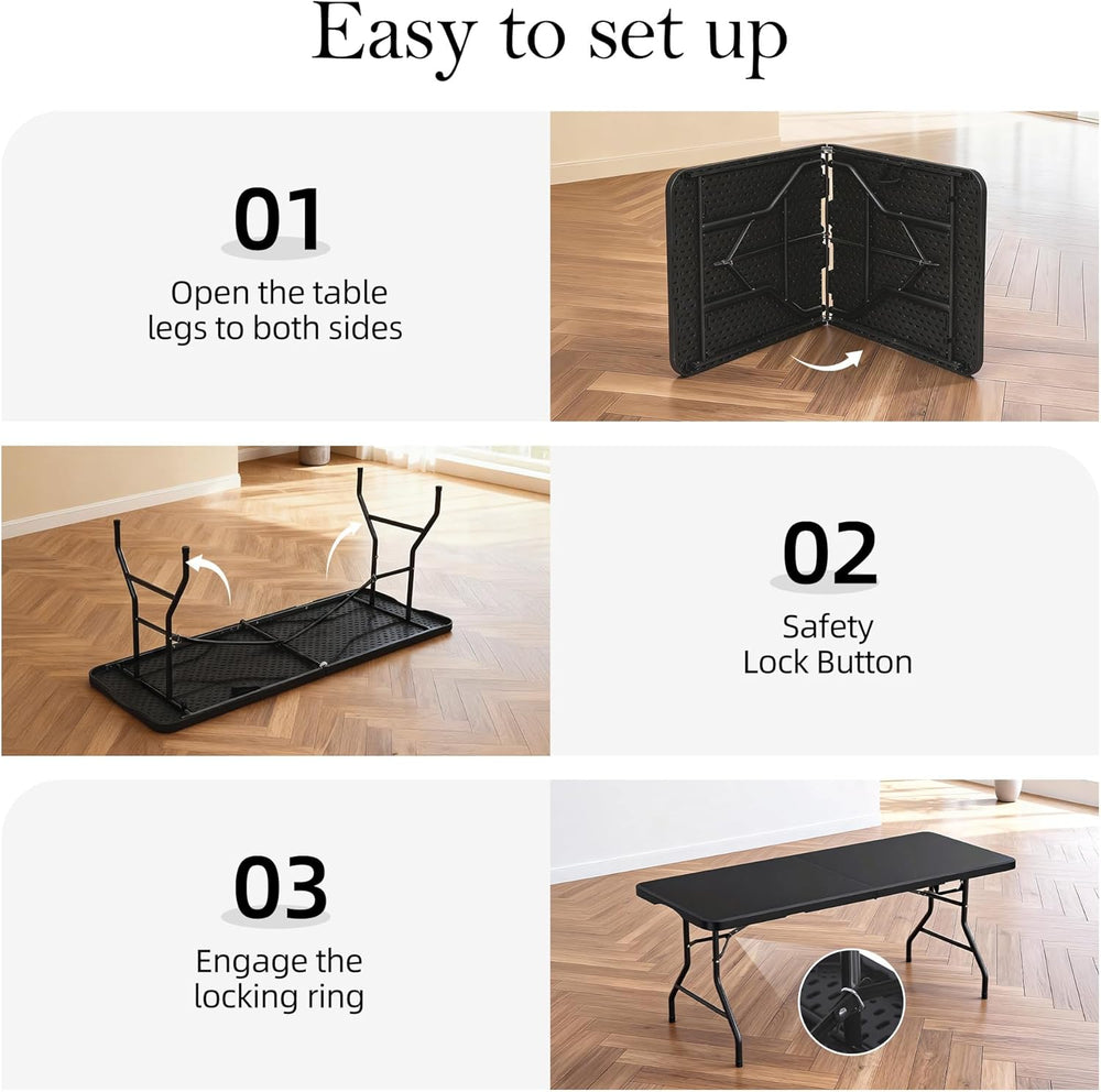 6FT Folding Table with Carrying Handle: Upgrade Thickened Heavy Duty Portable...
