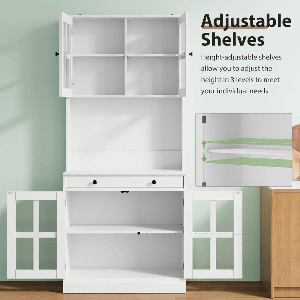 Garvee 72 Inch Kitchen Pantry Cabinet with Glass Doors, Drawer and Adjustable...