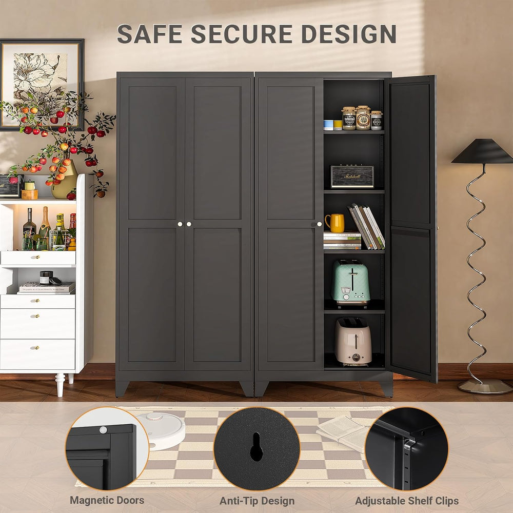 75" Metal Kitchen Pantry Cabinet with Dual Opening Design, Tall Storage ...