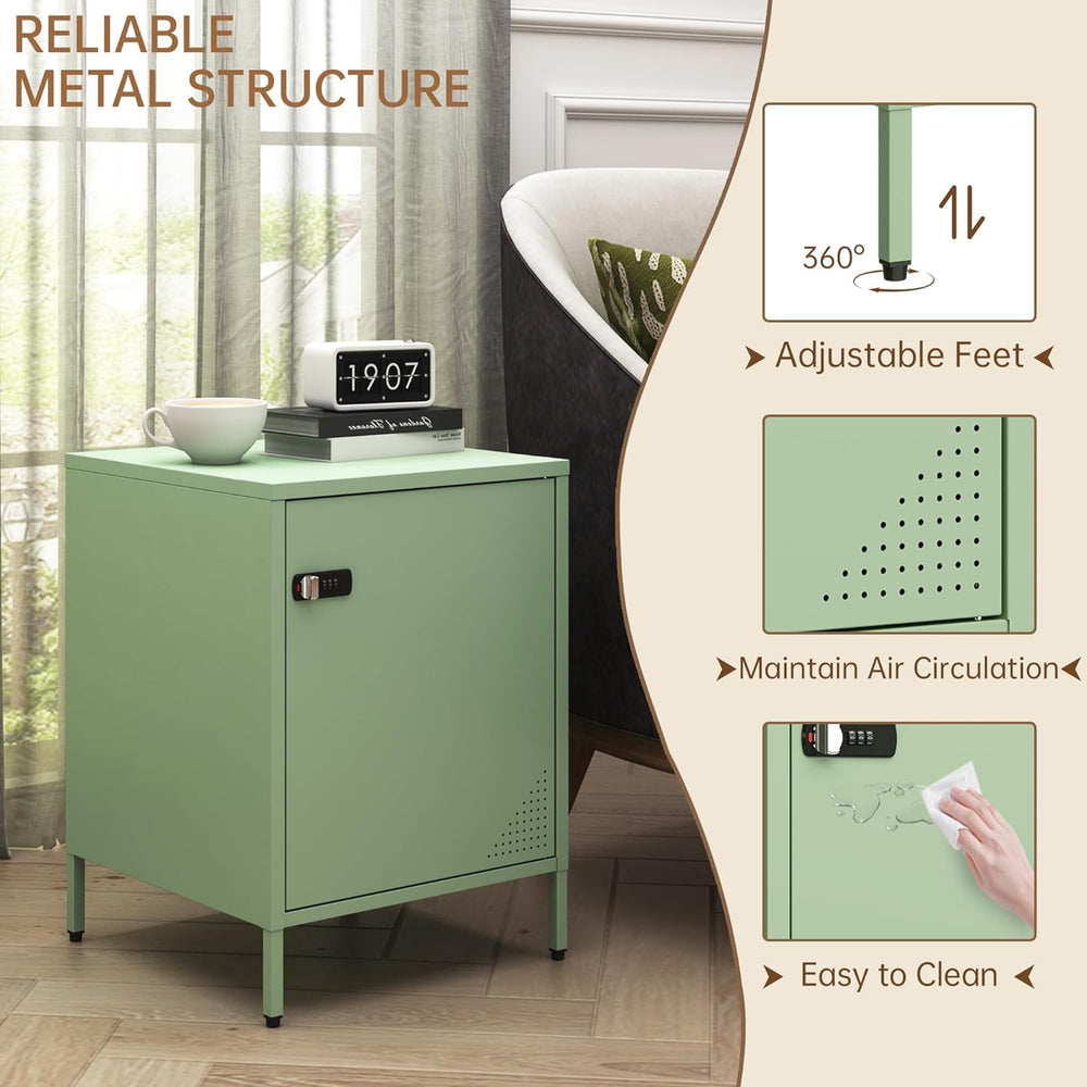 Steehoom Locker Nightstand Metal End Table Single Door Bedside Cabinet Lockab...