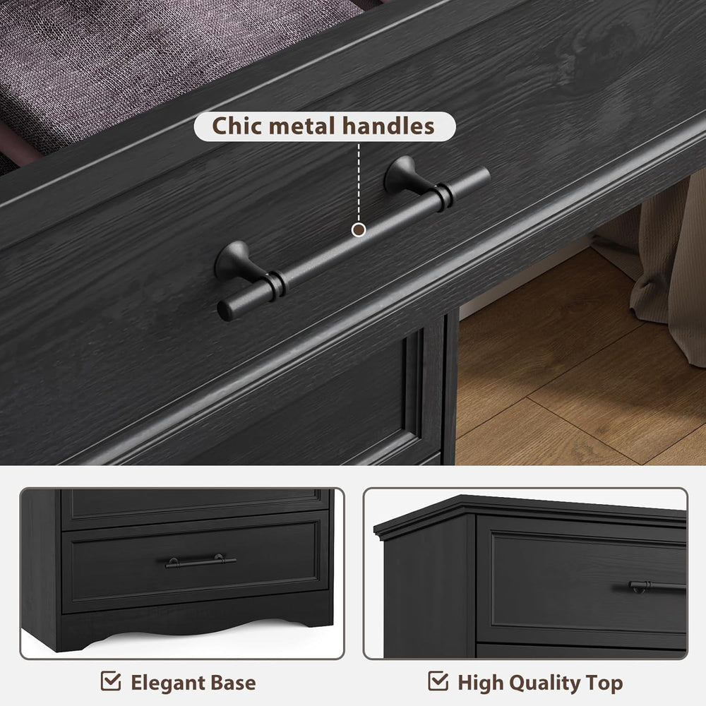 YANSNWO Black 6 Drawer Dresser for Bedroom, 44" Tall Chest of Drawers