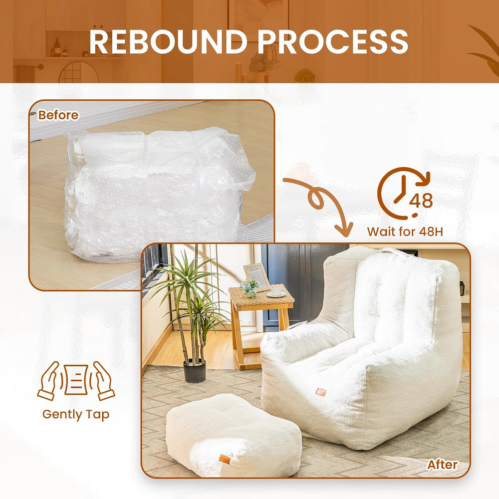 Cvortll Giant Bean Bag Chair for Adults with Ottoman, High-Density Oversized ...