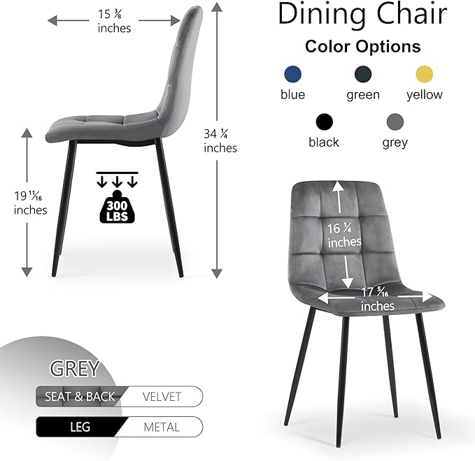 NORDICANA Grey Velvet Dining Chairs Set of 4, Upholstered Tufted Kitchen Chai...