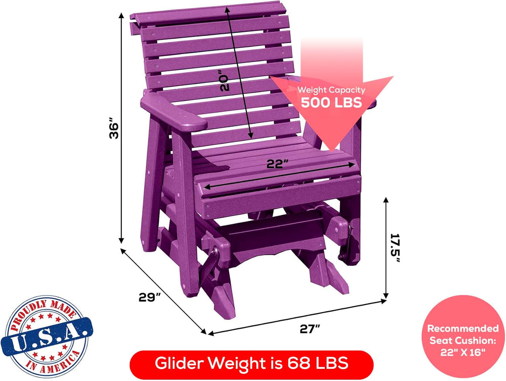 Amish Craftsmanship Made in USA 2FT Heavy Duty Poly Lumber Wood Porch Glider ...