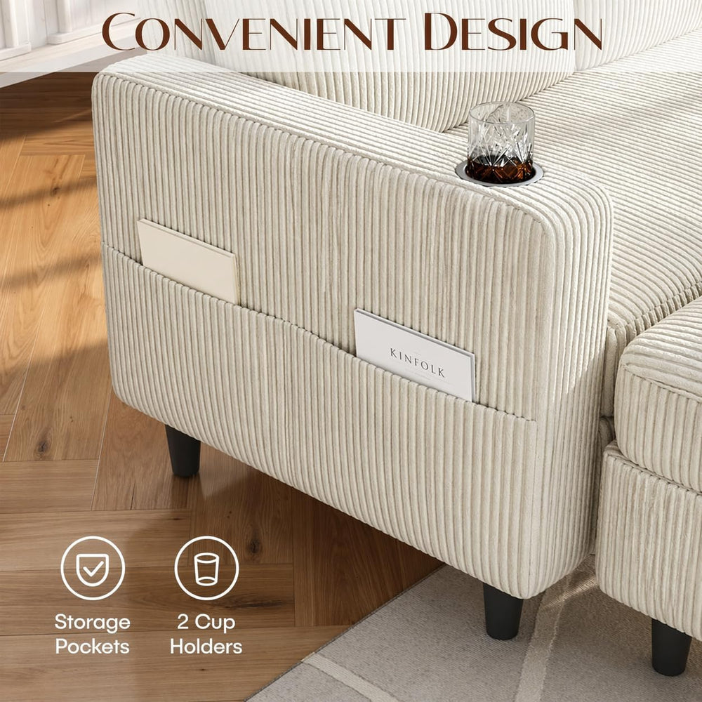 Convertible Sectional Couches for Living Room, 3 Seats L Shaped Sofa with Sto...