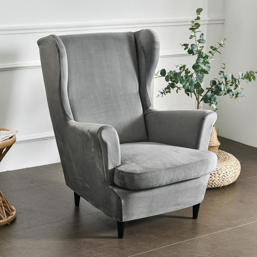 HAOYONG Velvet Wingback Armchair Covers 2-Piece Elastic Stretch Wingback Chai...