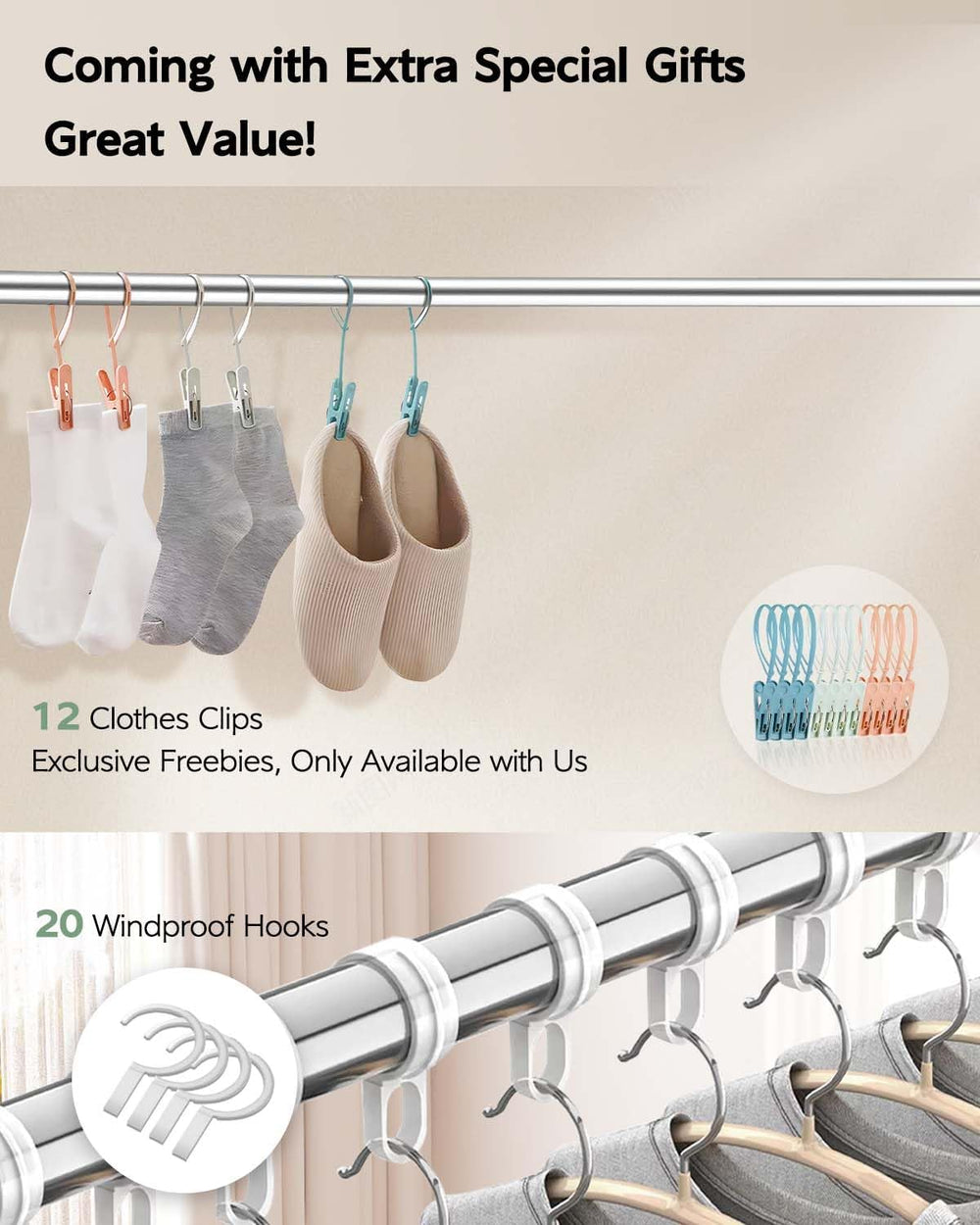 Vikaqi Clothes Drying Rack 95 Inches Folding Outdoor Indoor, Drying Rack Clot...
