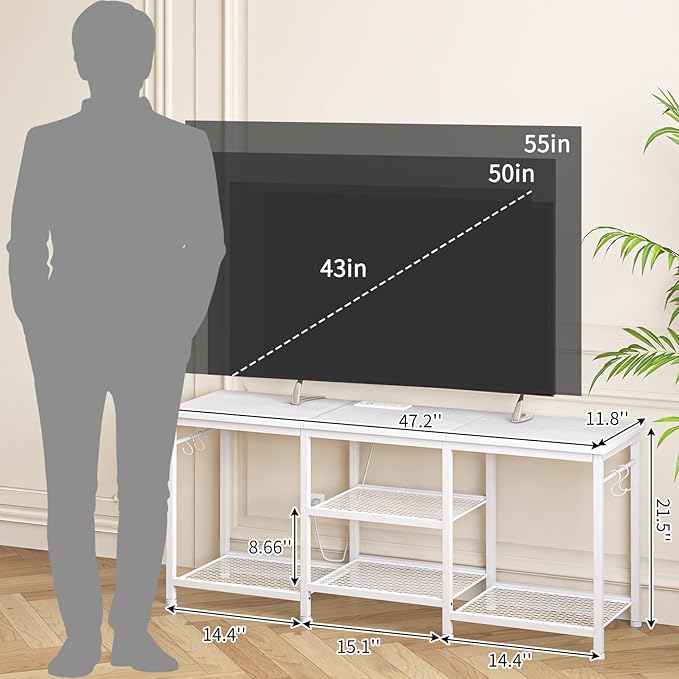 YGEOMER Entertainment Center for 55 inch TVs, TV Stand with Power Outlet and ...