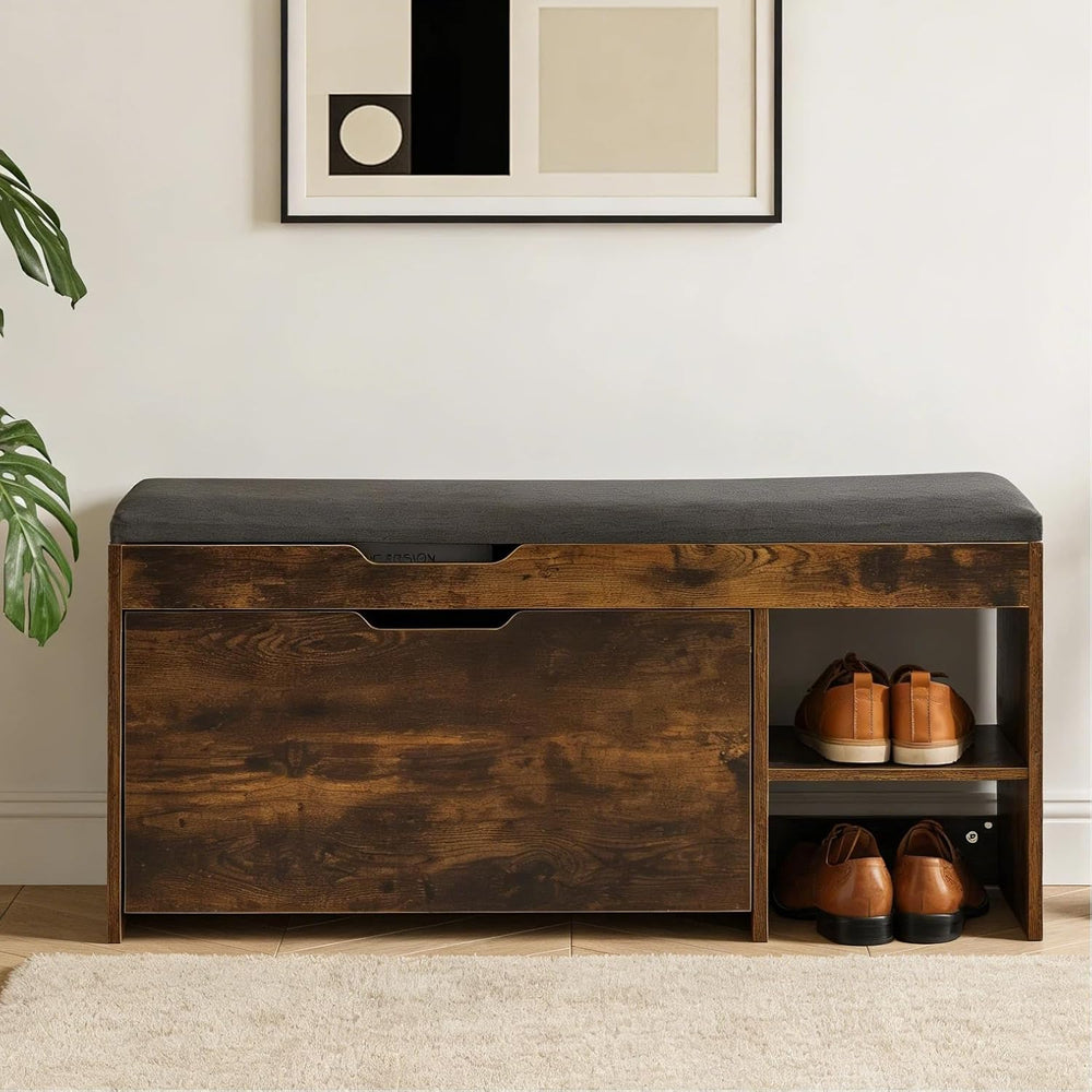 Shoe Storage Bench with a Flip Drawer, Entryway Bench with Removable Cushion,...