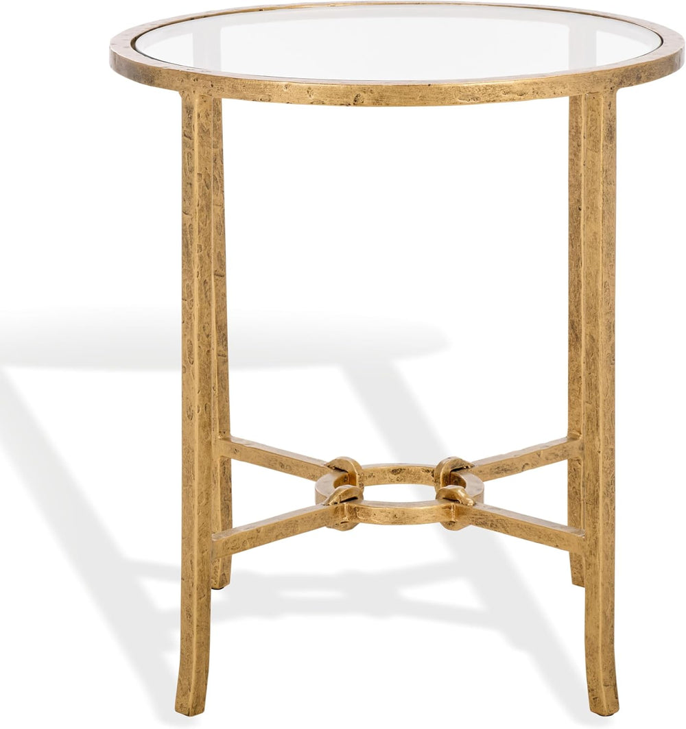 SAFAVIEH Couture Collection Tauri Brass Metal Glass Top Round Accent Table (F...