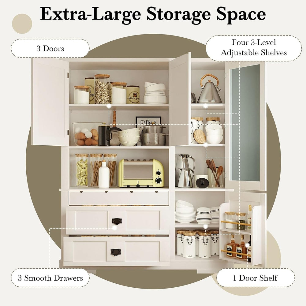 Spaco 78.3" Kitchen Pantry Cabinet with Hutch,Freestanding Food Storage ...