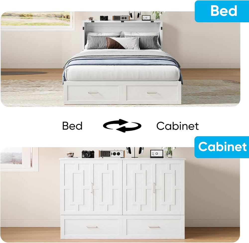 Mjkone 64" Width Queen Size Murphy Bed Cabinet with USB Charging Station...