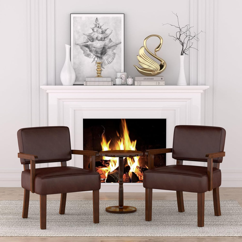 FAGAGA Accent Chairs Set of 2, 2 Solid Wood Armchairs with Table