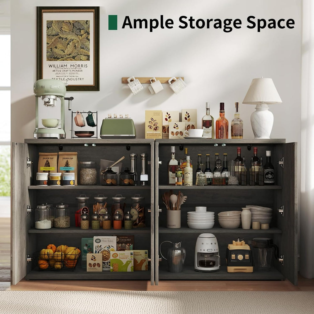 Fluted Sideboard Buffet Cabinet with Storage, Wood Sideboard Cabinet with Doo...