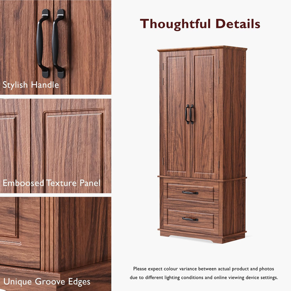 71" Farmhouse Kitchen Pantry Cabinet with 2 Large Drawers,Wood Freestand...