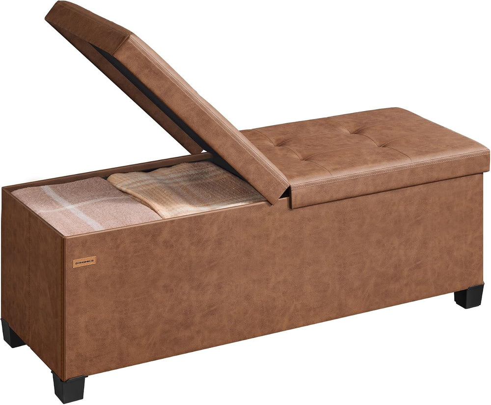 SONGMICS Storage Ottoman Bench with Legs, Flipping Lid, 43.3 Inches | Folding...