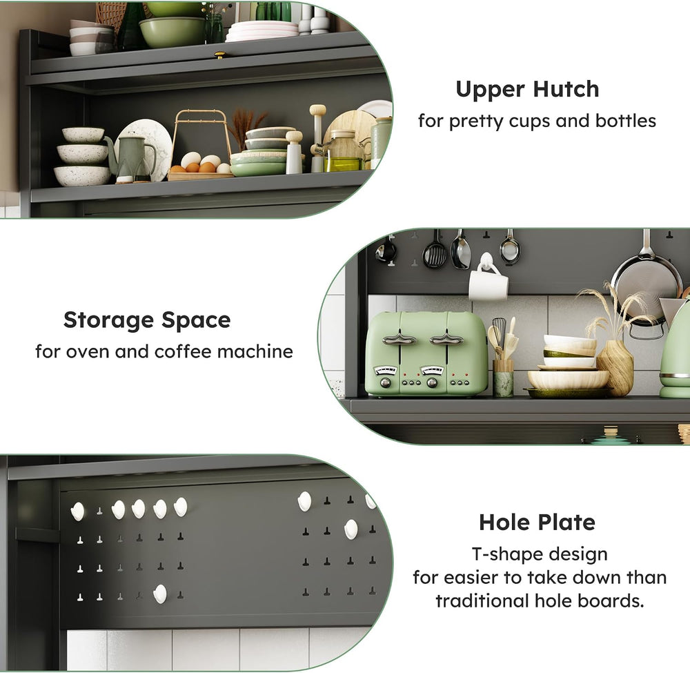 65'' Kitchen Pantry Storage Cabinet with Microwave Oven Countertop, 3...