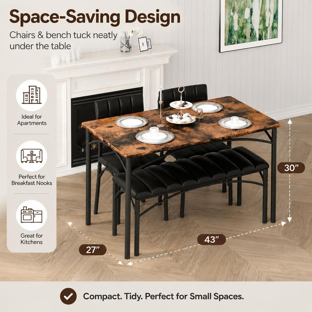 4 EVER WINNER Dining Table Set for 4 with Upholstered Seats, Rustic Brown | 4...