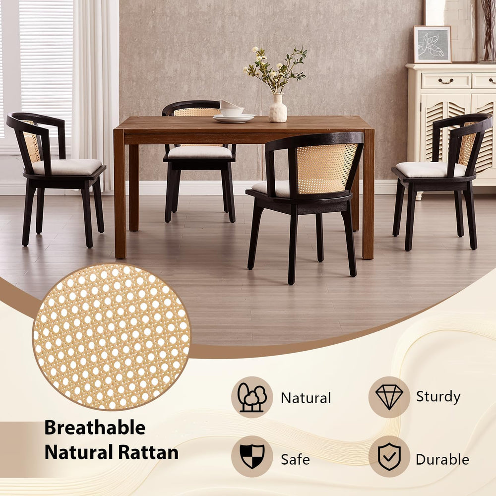 Kmax Modern Rattan Dining Chair Set of 4 Farmhouse Semi Barrel Dining Room Ch...