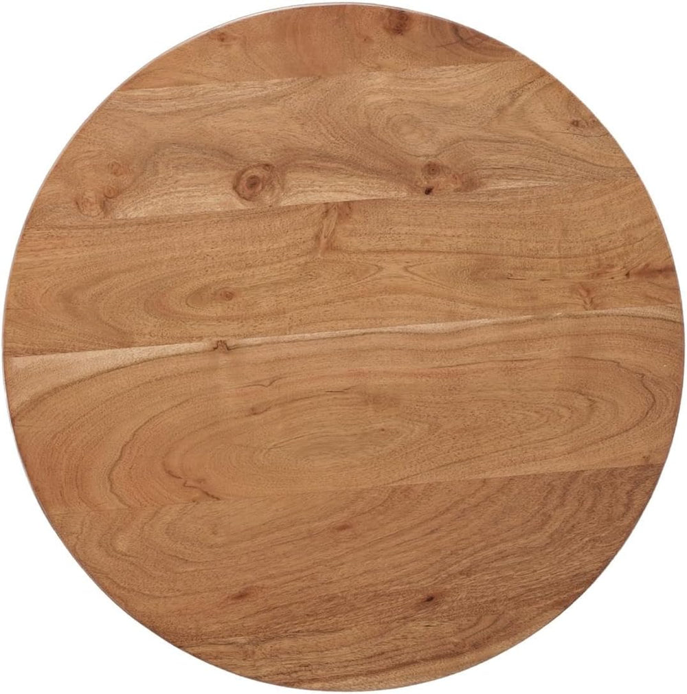 Mason Round Solid Wood End Table with Brown Top and Black Metal Base