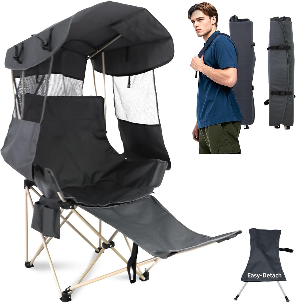 Folding Camping Chairs Canopy Outdoor: Sports Portable Beach Chair with Canop...