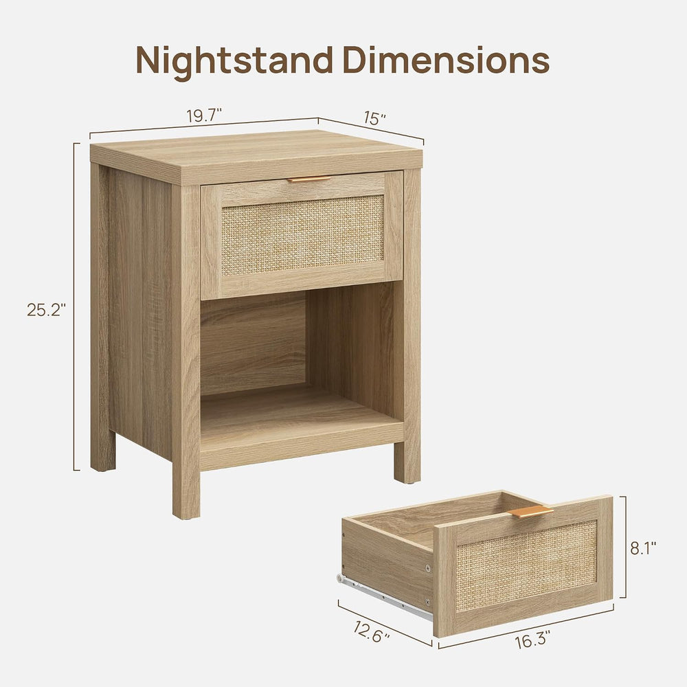 SICOTAS Nightstands Set of 2 Rattan Night Stand with Drawer | Farmhouse Bedsi...