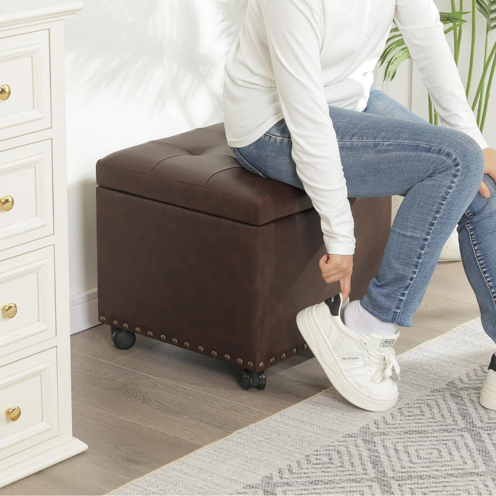 Leather Ottoman with Storage,Square Ottomans Foot Rest with Hinged Lid & ...
