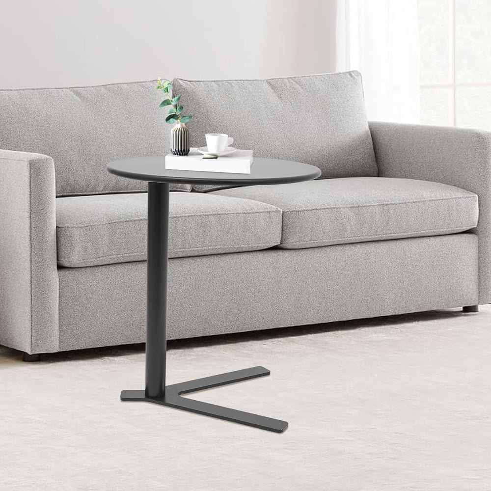 C Shaped End Table, Space Saving Round Sofa Side Tables Couch Table w/ Y-shap...