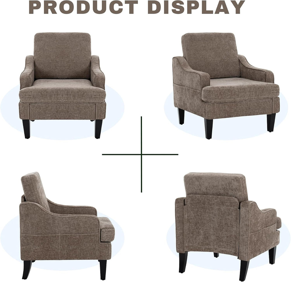 Accent Chair for Living Room,Mid-Century Arm Chair Chenille Fabric Living Roo...