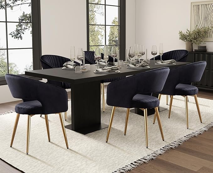 Black and Gold Velvet Dining Chairs, Modern Dining Room Chairs with Arms Set ...