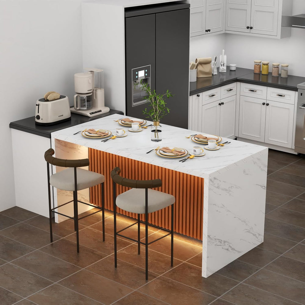 63" Large Imitation Marble Dining Table for 4-6 People,Kitchen Island Ta...