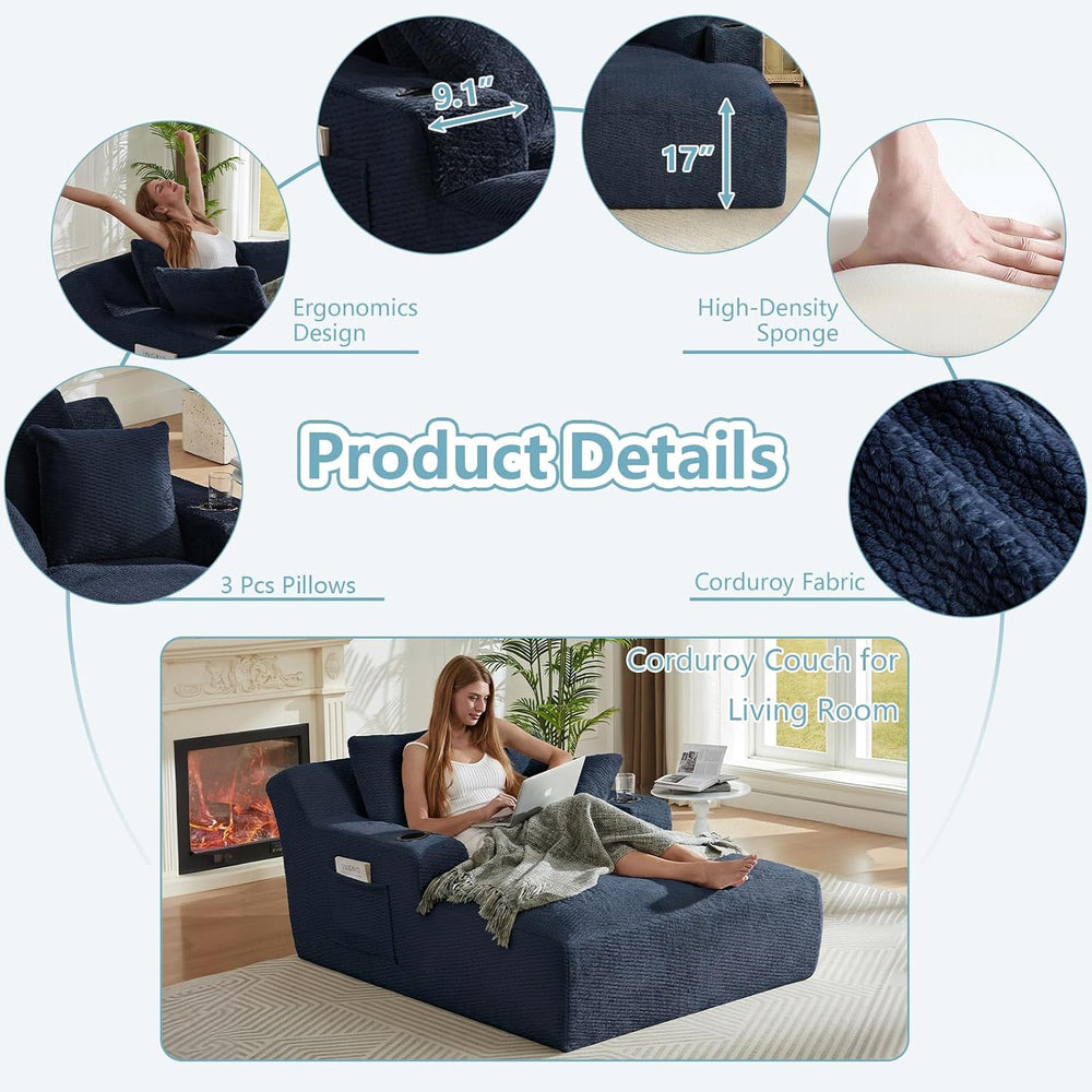 49.2"Oversized Chaise Lounge Chair Indoor,Faux Fur Reading Chair with Cu...