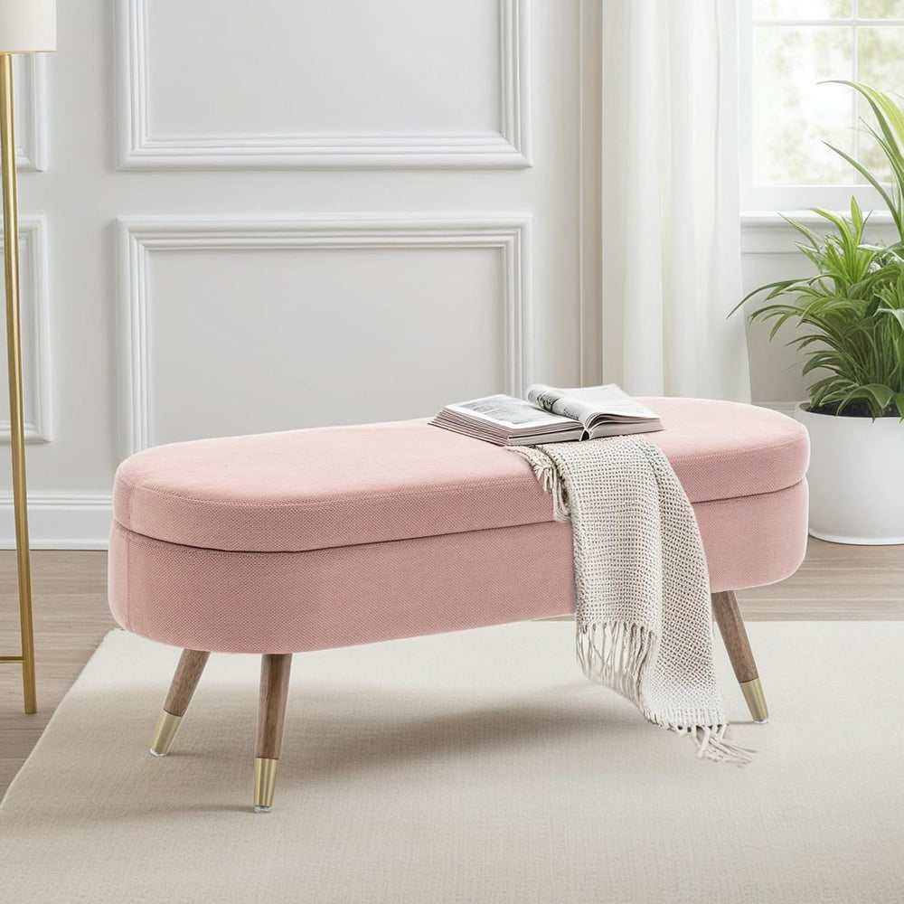 IAFIKE Oval Storage Bench 43.5" Ottoman Bench Upholstered Boucle Fabric ...