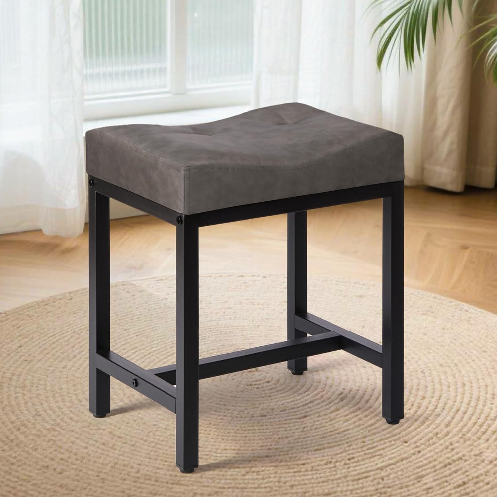 Saddle Seat Vanity Stool, Makeup Stool Chair with Metal Leg, U-Shaped Leather...