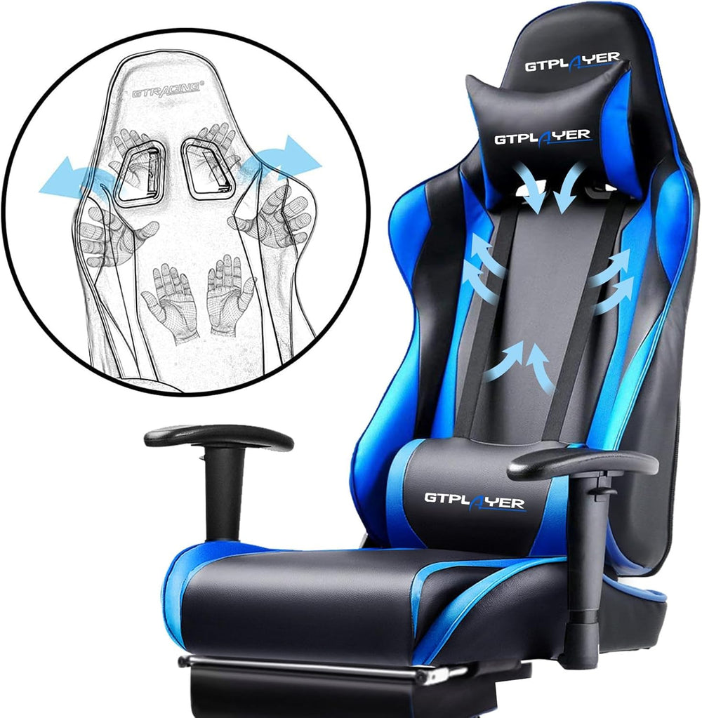 GTPLAYER Gaming Chair with Footrest, Ergonomic Computer Game Desk Chair, Recl...