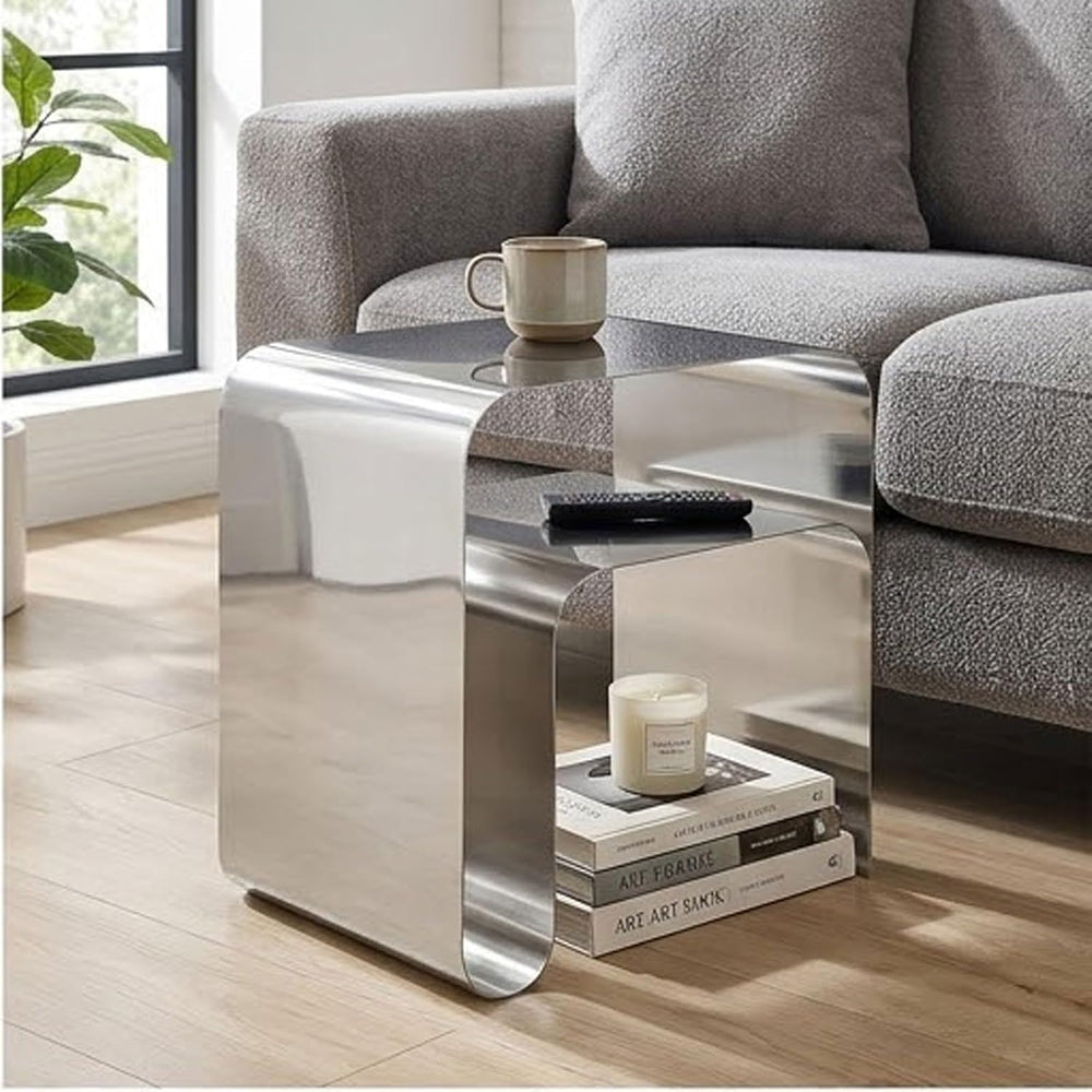 Modern Stainless Steel Side Table, Silver Metal End Table Elegant Minimalist ...