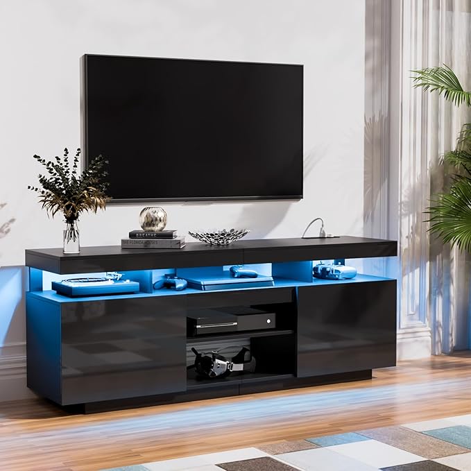 HOMMPA 70 Inch LED TV Stand with Power Outlets, Modern Entertainment Center w...