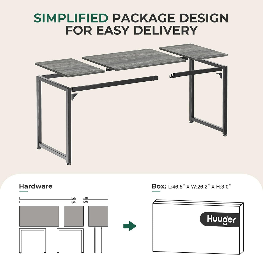 Huuger Computer Gaming Desk, 63 Inch Office Desk with Storage, Writing Work S...