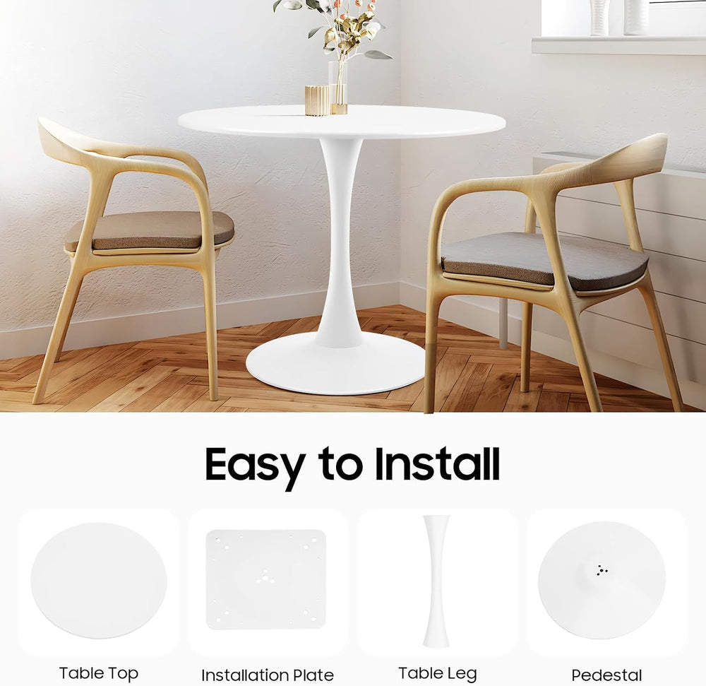 31.5 Inch Round Dining Table for 3 Person, Modern Minimalist Space-Saving Cir...